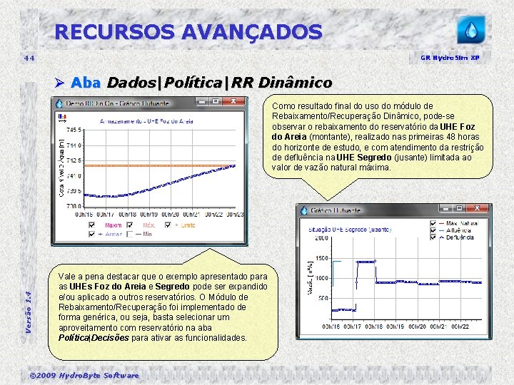 RECURSOS AVANÇADOS 44 GR Hydro. Sim XP Ø Aba Dados|Política|RR Dinâmico Versão 1. 4