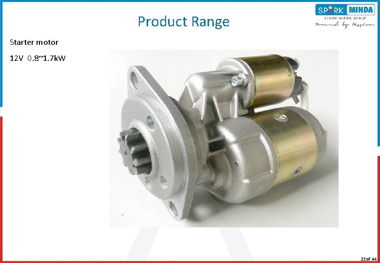 Product Range Starter motor 12 V 0. 8~1. 7 k. W 11/3/2020 22 of