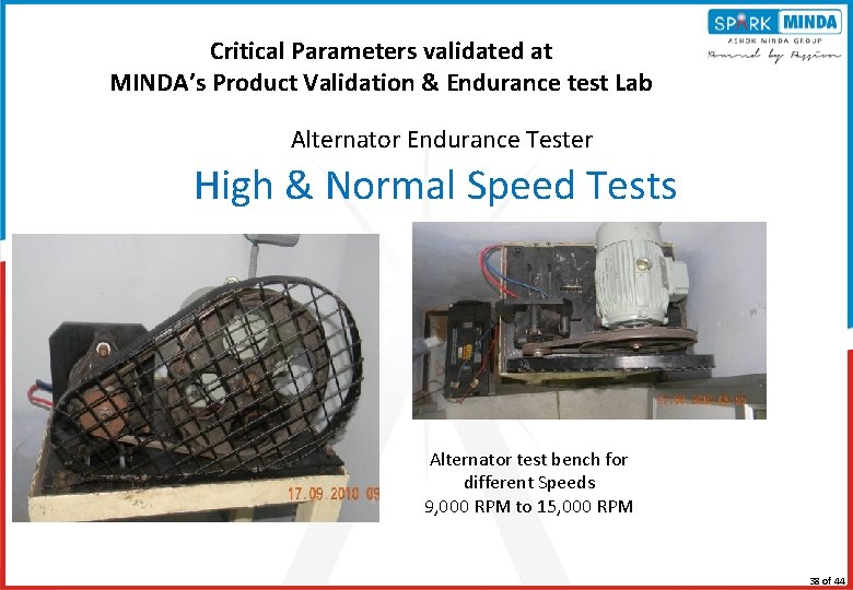 Critical Parameters validated at MINDA’s Product Validation & Endurance test Lab Alternator Endurance Tester