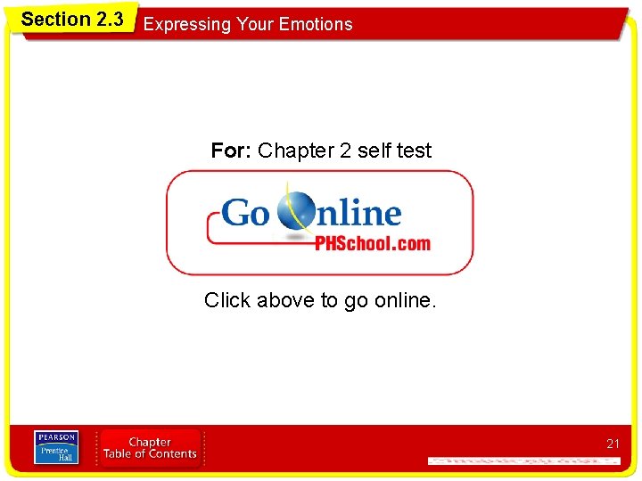 Section 2. 3 Expressing Your Emotions For: Chapter 2 self test Click above to