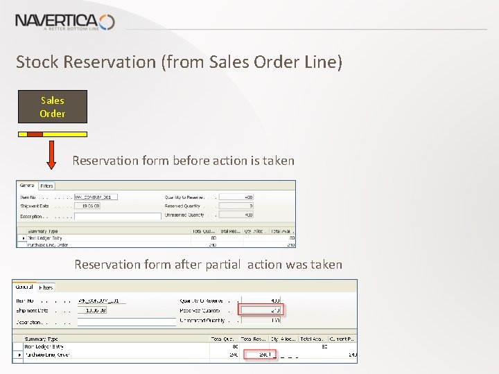 Stock Reservation (from Sales Order Line) Sales Order Reservation form before action is taken