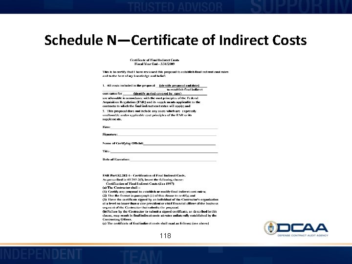 Schedule N—Certificate of Indirect Costs 118 