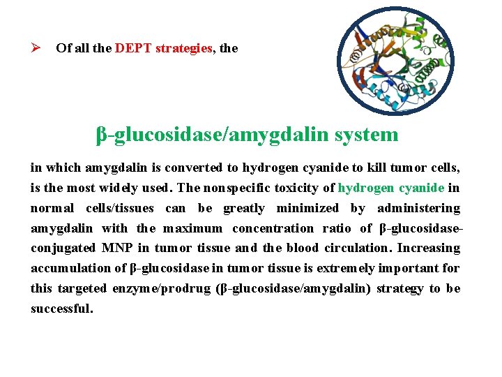 Ø Of all the DEPT strategies, the β-glucosidase/amygdalin system in which amygdalin is converted