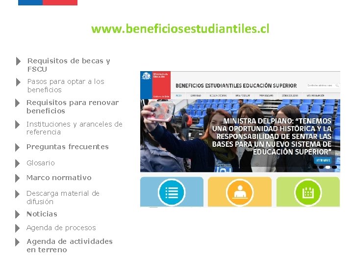 www. beneficiosestudiantiles. cl Requisitos de becas y FSCU Pasos para optar a los beneficios