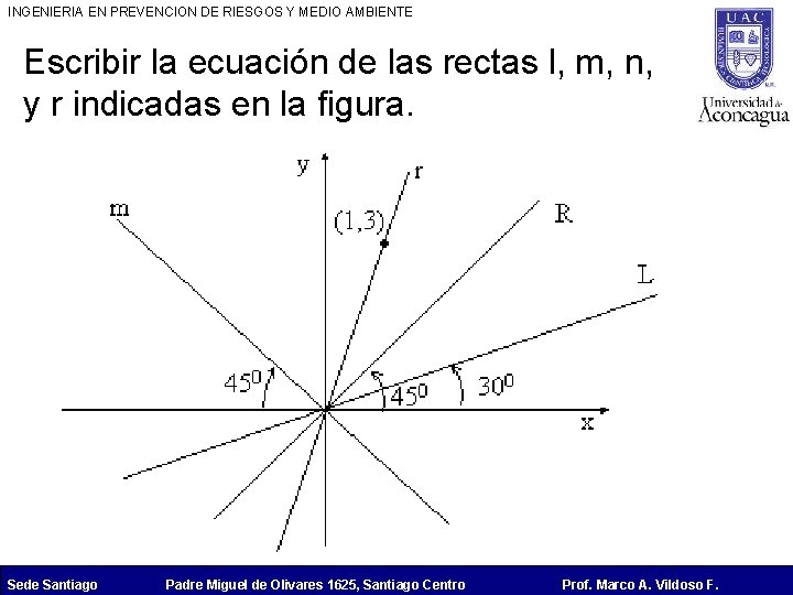 INGENIERIA EN PREVENCION DE RIESGOS Y MEDIO AMBIENTE Escribir la ecuación de las rectas