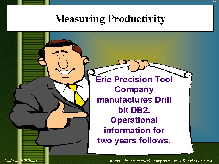 11 Measuring Productivity Erie Precision Tool Company manufactures Drill bit DB 2. Operational information