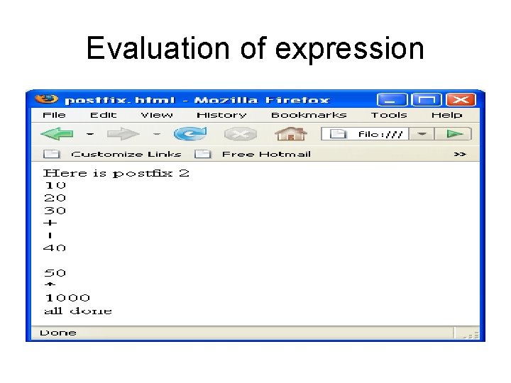 Evaluation of expression 