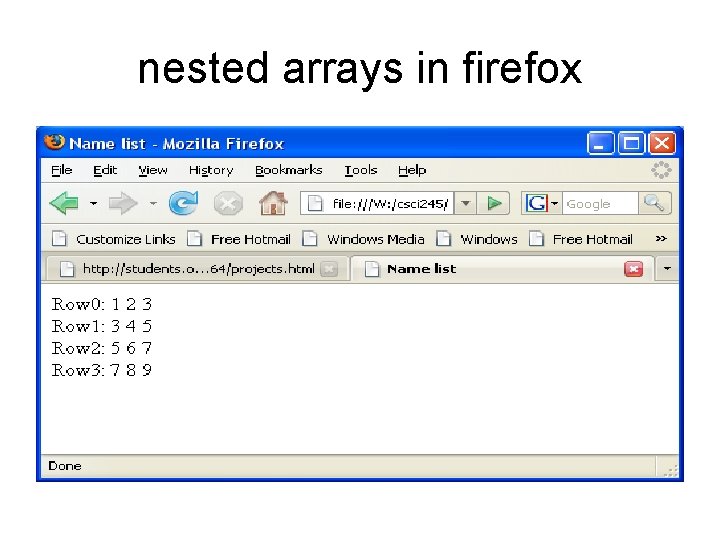 nested arrays in firefox 