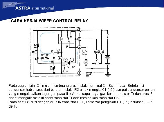 CARA KERJA WIPER CONTROL RELAY Pada bagian lain, C 1 mulai membuang arus melalui