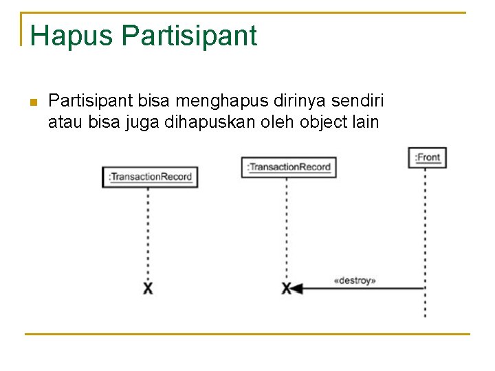 Hapus Partisipant n Partisipant bisa menghapus dirinya sendiri atau bisa juga dihapuskan oleh object