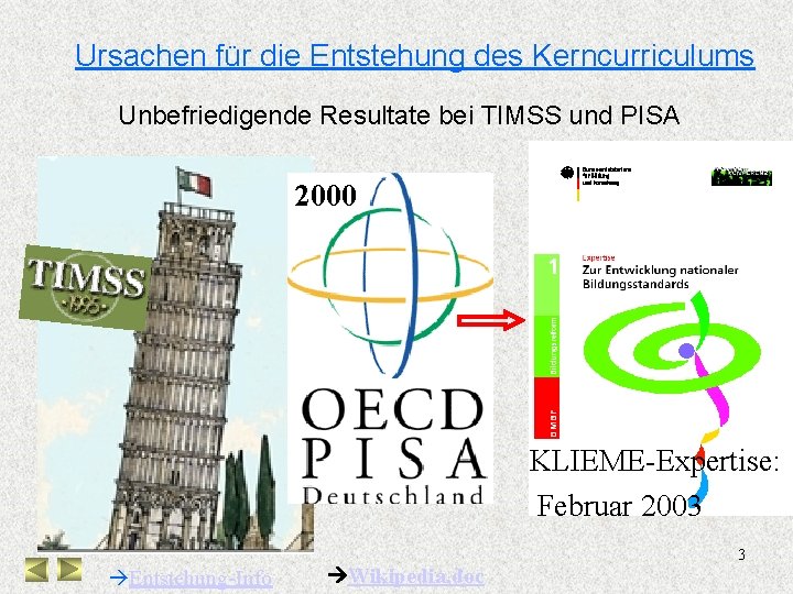 Ursachen für die Entstehung des Kerncurriculums Unbefriedigende Resultate bei TIMSS und PISA 2000 KLIEME-Expertise: