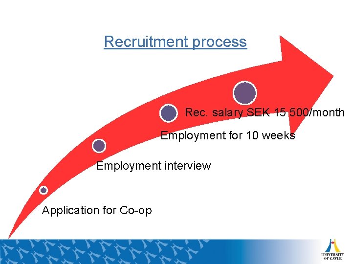 Recruitment process Rec. salary SEK 15 500/month Employment for 10 weeks Employment interview Application