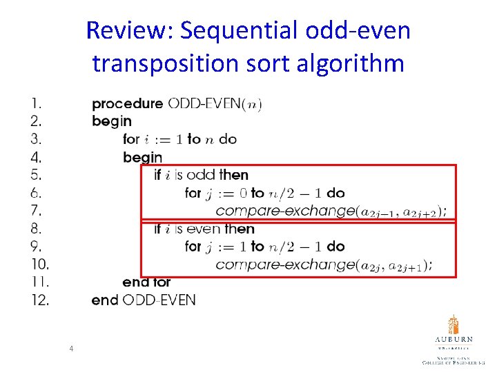 Review: Sequential odd-even transposition sort algorithm 4 