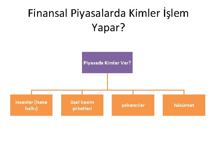 Finansal Piyasalarda Kimler İşlem Yapar? Piyasada Kimler Var? insanlar (hane halkı) özel kesim şirketleri