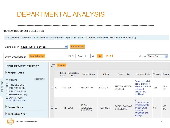 DEPARTMENTAL ANALYSIS 33 