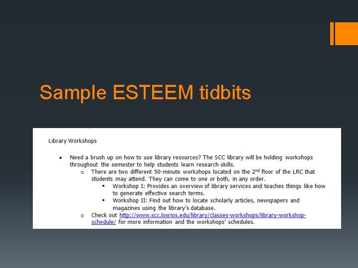 Sample ESTEEM tidbits 