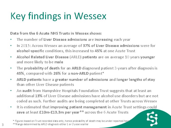 Key findings in Wessex Data from the 6 Acute NHS Trusts in Wessex shows: