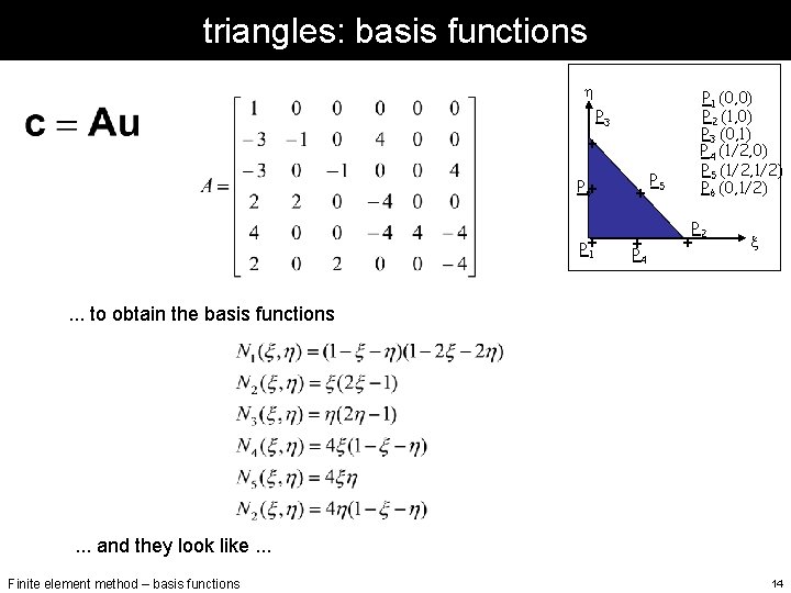 triangles: basis functions h P 1 (0, 0) P 2 (1, 0) P 3