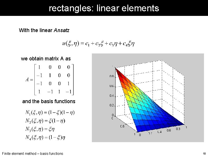 rectangles: linear elements With the linear Ansatz we obtain matrix A as and the