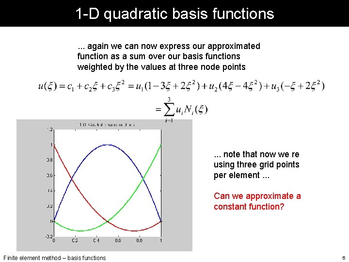 1 -D quadratic basis functions. . . again we can now express our approximated