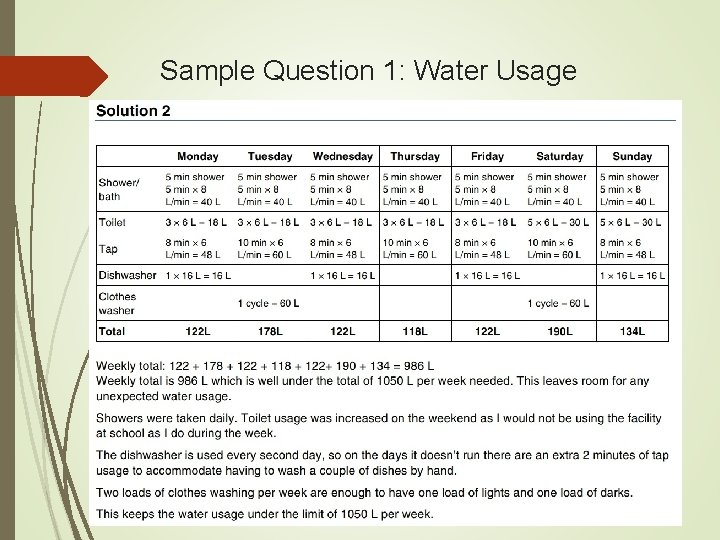 Sample Question 1: Water Usage 