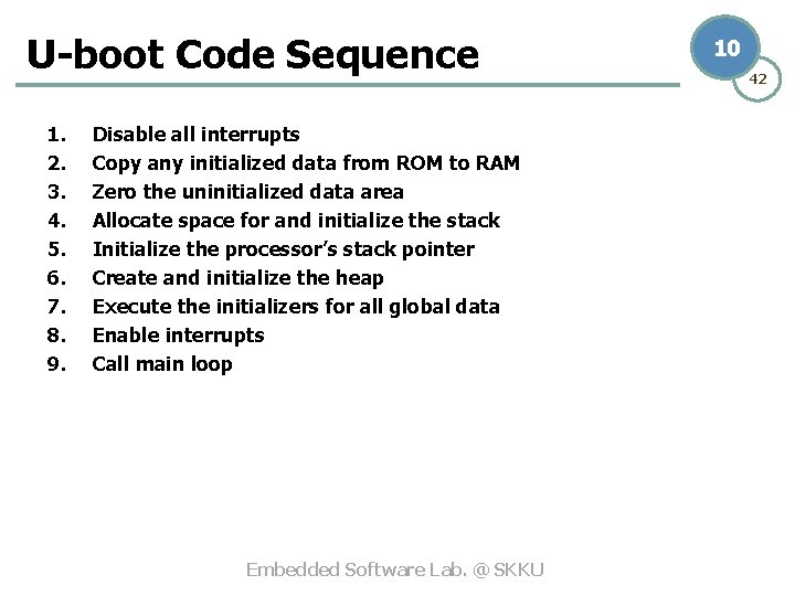 U-boot Code Sequence 1. 2. 3. 4. 5. 6. 7. 8. 9. Disable all