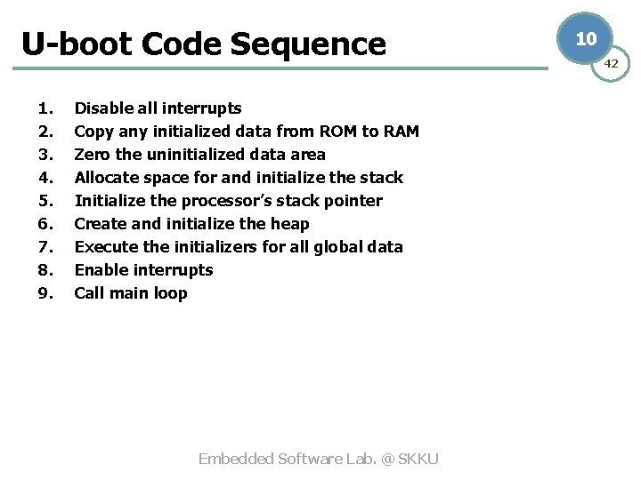 U-boot Code Sequence 1. 2. 3. 4. 5. 6. 7. 8. 9. Disable all