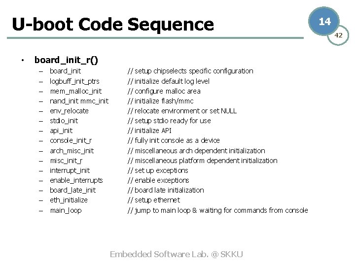 U-boot Code Sequence • board_init_r() – – – – board_init logbuff_init_ptrs mem_malloc_init nand_init mmc_init