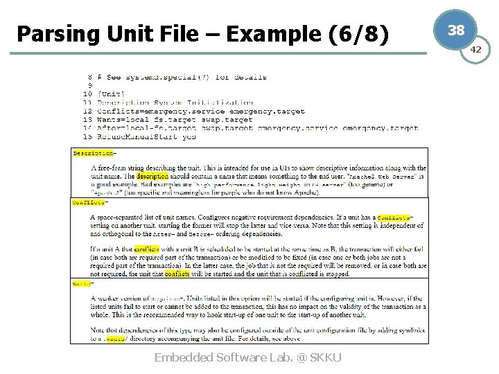 Parsing Unit File – Example (6/8) Embedded Software Lab. @ SKKU 38 42 