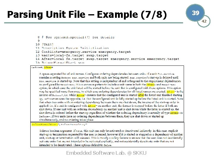 Parsing Unit File – Example (7/8) Embedded Software Lab. @ SKKU 39 42 
