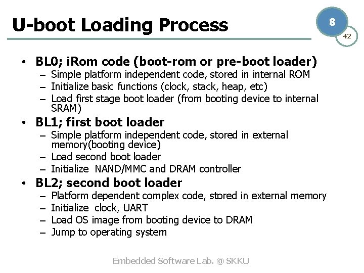 U-boot Loading Process • BL 0; i. Rom code (boot-rom or pre-boot loader) –