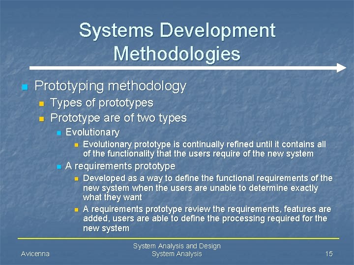 Systems Development Methodologies n Prototyping methodology n n Types of prototypes Prototype are of