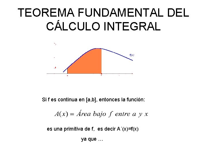 TEOREMA FUNDAMENTAL DEL CÁLCULO INTEGRAL Si f es continua en [a, b], entonces la