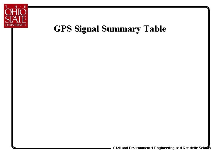 GPS Signal Summary Table Civil and Environmental Engineering and Geodetic Science 