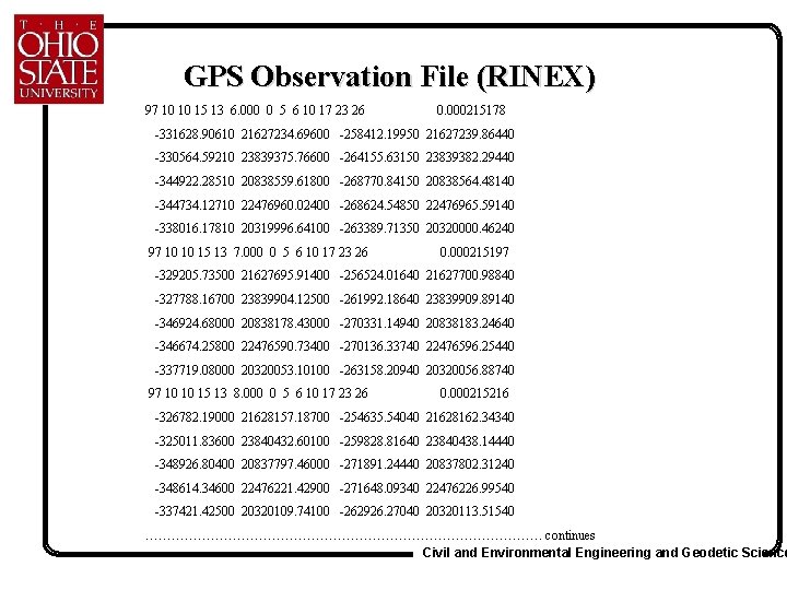 GPS Observation File (RINEX) 97 10 10 15 13 6. 000 0 5 6