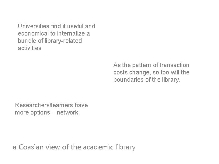 Universities find it useful and economical to internalize a bundle of library-related activities As