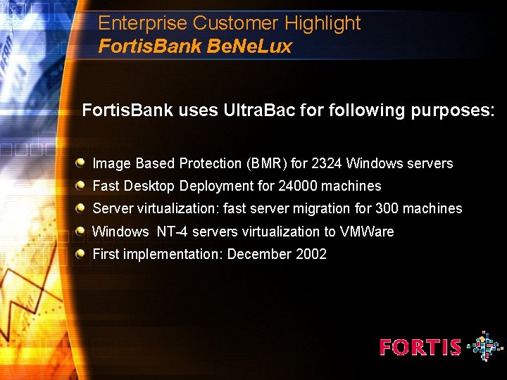 Enterprise Customer Highlight Fortis. Bank Be. Ne. Lux Fortis. Bank uses Ultra. Bac for