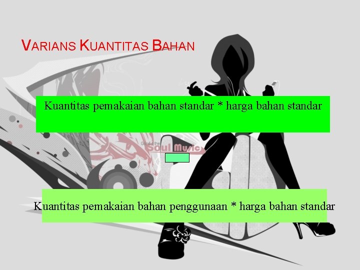 VARIANS KUANTITAS BAHAN Kuantitas pemakaian bahan standar * harga bahan standar Kuantitas pemakaian bahan