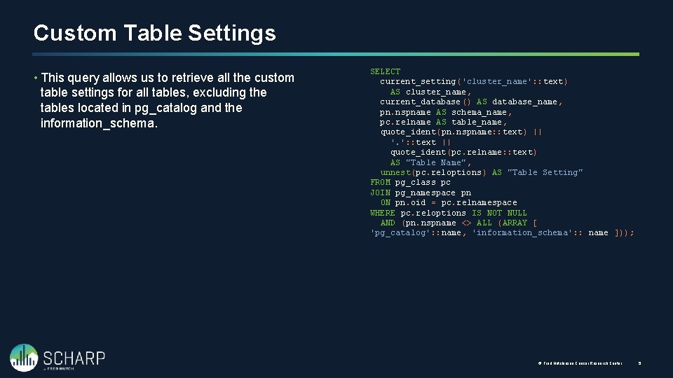 Custom Table Settings • This query allows us to retrieve all the custom table