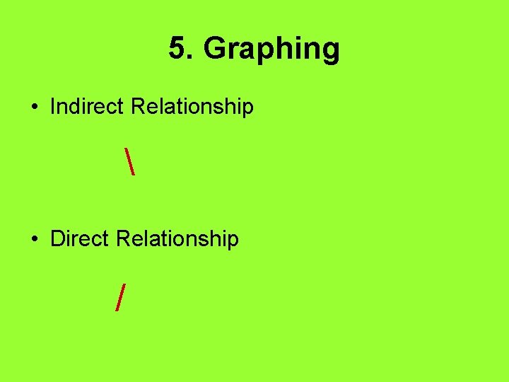 5. Graphing • Indirect Relationship  • Direct Relationship / 