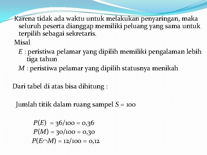  Karena tidak ada waktu untuk melakukan penyaringan, maka seluruh peserta dianggap memiliki peluang