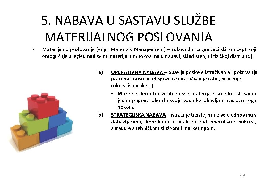 5. NABAVA U SASTAVU SLUŽBE MATERIJALNOG POSLOVANJA • Materijalno poslovanje (engl. Materials Management) –