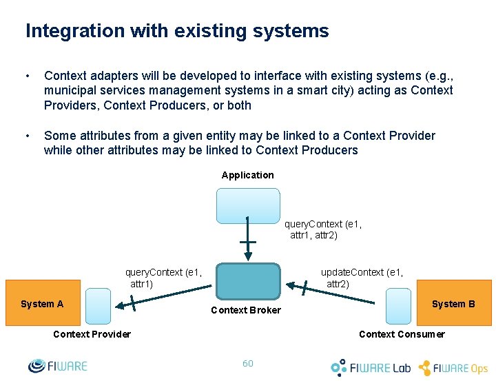 Integration with existing systems • Context adapters will be developed to interface with existing