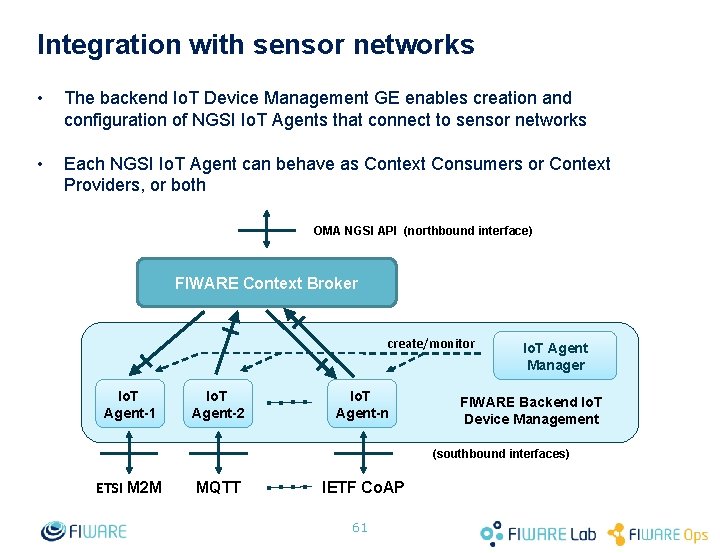Integration with sensor networks • The backend Io. T Device Management GE enables creation