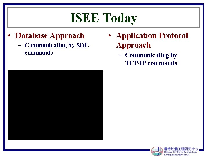 ISEE Today • Database Approach – Communicating by SQL commands • Application Protocol Approach