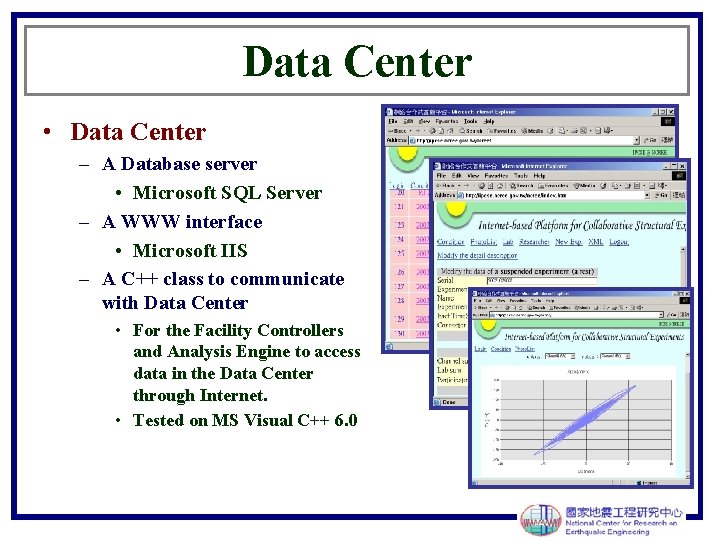 Data Center • Data Center – A Database server • Microsoft SQL Server –