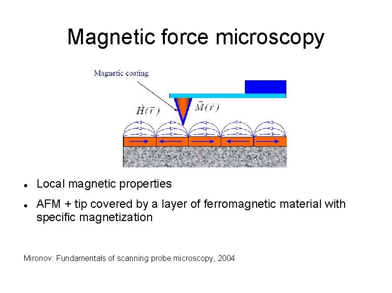 Magnetic force microscopy Local magnetic properties AFM + tip covered by a layer of