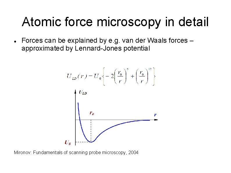 Atomic force microscopy in detail Forces can be explained by e. g. van der