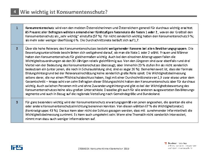 Wie wichtig ist Konsumentenschutz? 4 1 Konsumentenschutz wird von den meisten Österreicherinnen und Österreichern