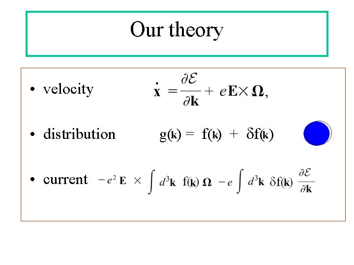 Our theory • velocity • distribution • current g( ) = f( ) + Our theory • velocity • distribution • current g( ) = f( ) +